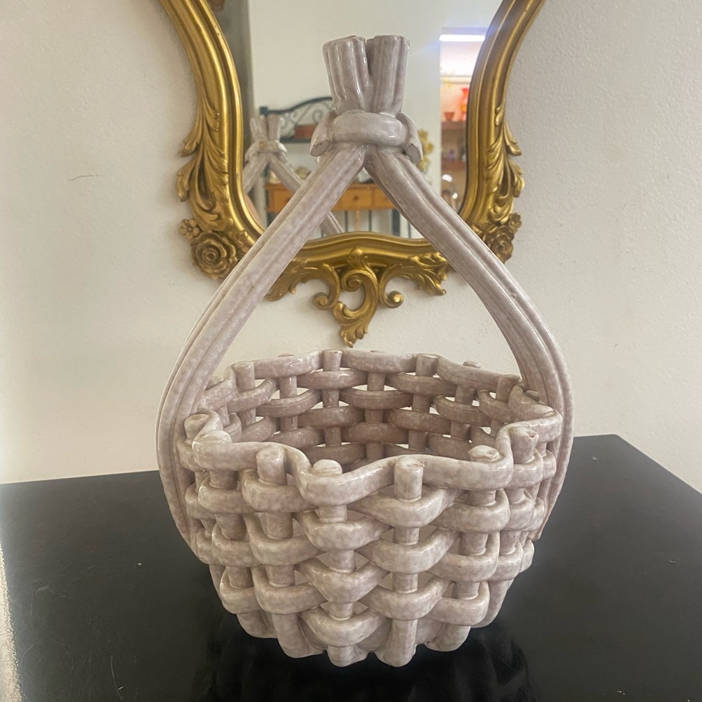 RARE FIND - Vintage Italian Porcelain Woven Basket with Braided Twisted Handle
